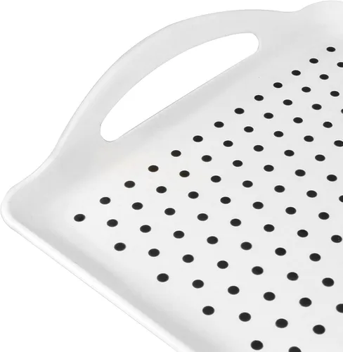 Vista 2 de Paquete de 4 bandejas antideslizantes para servir con asas, bandeja rectangular de silicona para comer, hogar, restaurante, blanco, 16.5 x 11.4 x