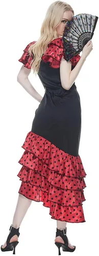 Vista 6 de AERO ARMOR Disfraz de flamenco para mujer, vestido de bailarina española de Senorita, disfraz de Halloween para adultos