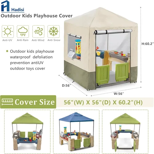 Vista 2 de Funda para casa de juegos para niños al aire libre, cubiertas de casa de juegos resistentes e impermeables de 600D, 142 cm de ancho x 142 cm