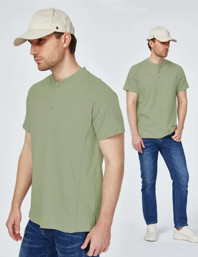 Vista 4 de SSLR Camisetas Henley para hombre, camisetas de verano, casuales, de algodón, de manga corta, para hombre