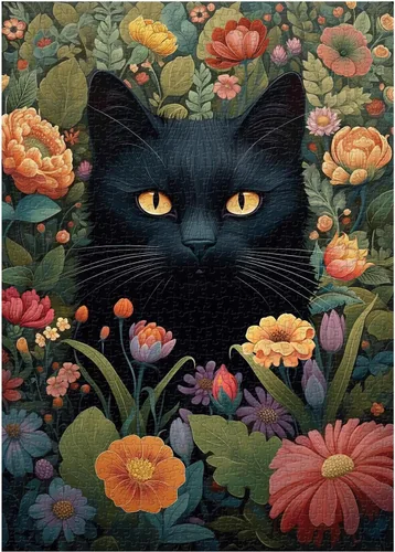 Vista 2 de Rompecabezas vintage de gatos para adultos de 1000 piezas en adelante, colección de rompecabezas de flores de PICKFORU animales y plantas