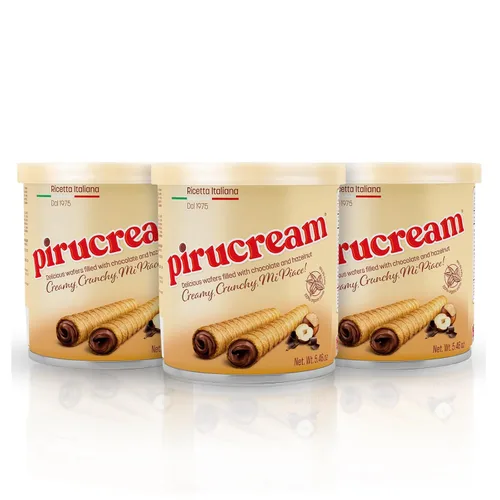 Vista 15 de Pirucream Obleas enrolladas con crema de chocolate y avellanas, hechas con cacao 100% orgánico, receta italiana desde 1975, 0.00 oz de grasa trans