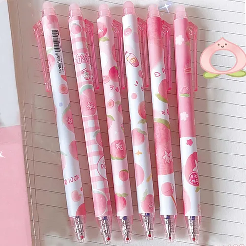 Vista 3 de MOZXIRZ 6 piezas de bolígrafos de tinta de gel borrables, bolígrafos retráctiles, lindos bolígrafos rosa y melocotón, bolígrafo de punta fina