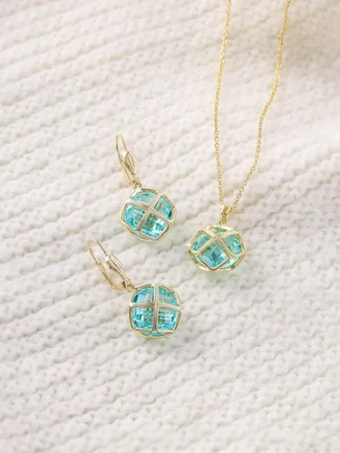 Vista 5 de Juego de collar colgante de cristal de 0.551 in para mujer, chapado en globo, joyería de disfraz