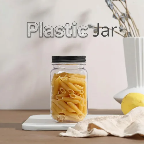 Vista 5 de Novelinks - Recipientes de plástico transparente (16 onzas) 5 Pack, Black, Plastic Containers with Lids, Decorative Jars, Storage Jars, Candy