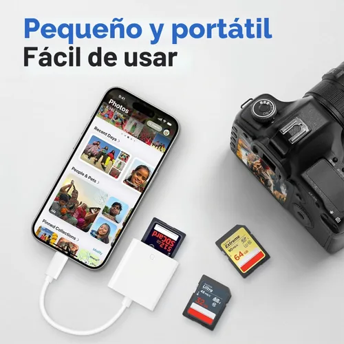 Vista 6 de (Certificado MFi de Apple) Lector de cámara de tarjetas Lightning a SD para iPhone, visor de cámara de rastro, adaptador de lector de tarjetas