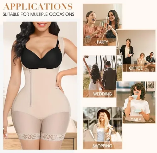 Vista 5 de FeelinGirl Fajas moldeadoras para mujer con control de abdomen, faja colombiana para mujer, con cremallera, busto abierto, entrenamiento de cintura