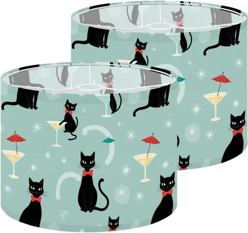 Vista 27 de Drum Lampshade Mid Century Black Cat Starry Lights Retro Style Medium Lamp Shade Replacement Linen Fabric Lampshades for Bedside Table Lamp Floor