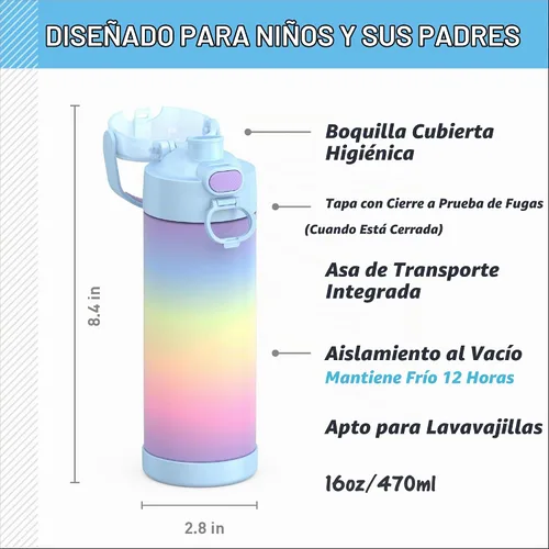 Vista 3 de THERMOS FUNTAINER Botella de agua con boquilla, 16 onzas, nube arcoíris