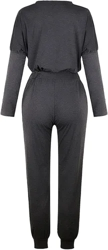 Vista 5 de Conjunto de 2 piezas de ropa de verano para mujer, ajuste holgado, cómodo, camiseta de manga corta con pantalones largos con cordón