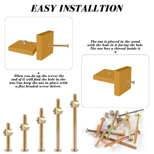 Vista 3 de Kit de Repuesto de 16 Piezas para Cuna, Pernos y Tuercas de Barril y Clavijas de Madera, Tornillos de Cabeza Hexagonal con Casquillo para Cabeceros