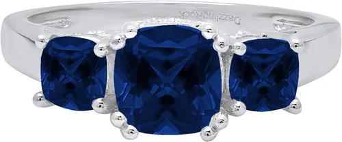 Vista 35 de Dazzlingrock Collection Anillo de boda de 3 piedras preciosas creadas en el centro de cojín de 0.04 quilates y diamante blanco natural redondo
