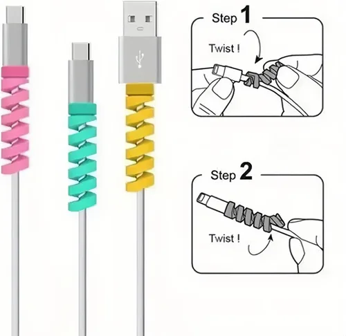 Vista 4 de Protector de cable de silicona de 16 piezas, organizador de cable enrollador en espiral para cargador USB, cubierta de protección de línea de datos
