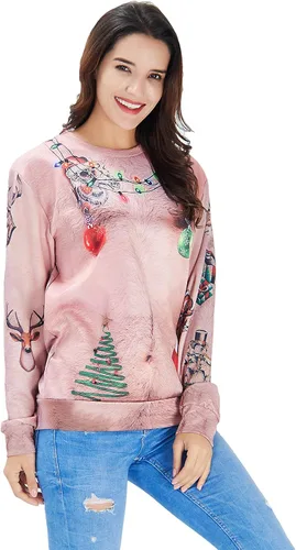 Vista 3 de Idgreatim Sudadera unisex fea de Navidad con cuello redondo novedoso gráfico 3D de manga larga