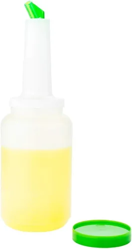 Vista 28 de Restaurantware Botella de plástico de 0.5 cuartos de galón de almacenamiento - con boquilla azul y tapa - Botella de almacenamiento de barra