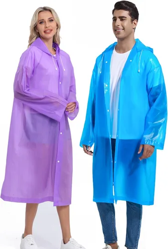 Vista 86 de 2 abrigos de lluvia de Borogo para adultos, chaquetas de lluvia reutilizables para hombres y mujeres