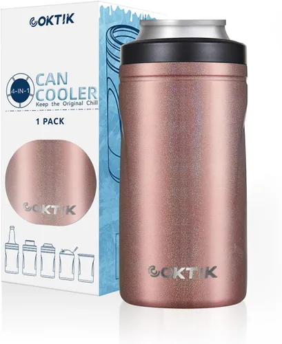 Vista 14 de COKTIK 4 en 1 enfriador de latas aislado, enfriador de latas delgadas de doble pared para latas de 12 oz regulares o delgadas y botellas de cerveza