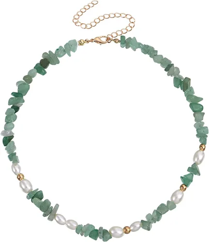Vista 4 de Collar de cristal de cornalina de perlas bohemias de cristal transparente verde Gargantilla de piedra irregular natural turquesa collar de cuentas