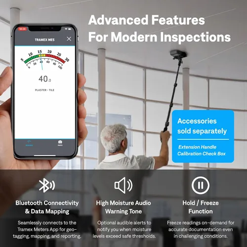 Vista 11 de Tramex Moisture Encounter ME5 Medidor sin clavijas para medir el contenido de humedad en madera, paneles de yeso y materiales de construcción