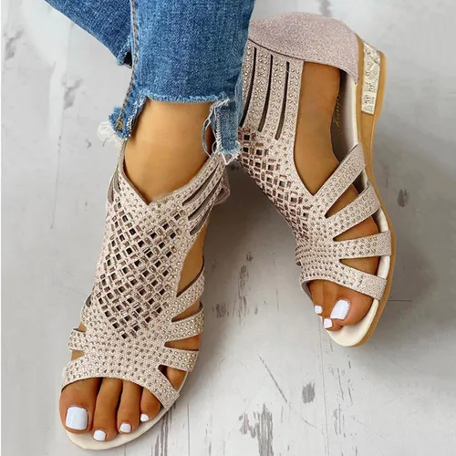 Vista 3 de NOLDARES Sandalias casuales de moda para mujer, sandalias de cuña con cremallera y puntera abierta