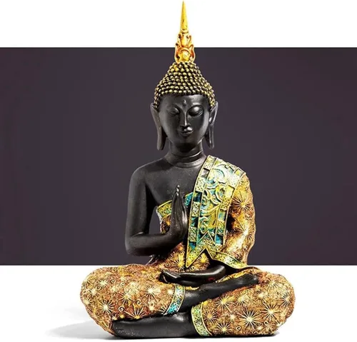 Vista 4 de Buddha Statue,16cm Thailand Buddha Sculpture, Green Resin Hand Made Buddhism Hindu Figurine, Home Decor