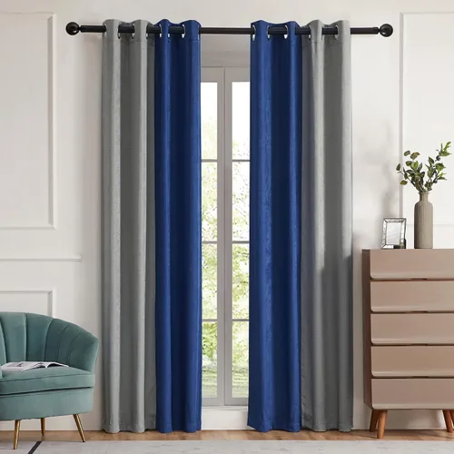 Vista 10 de PRIMROSE Cortinas de lino azul marino amarillo de 63 pulgadas de largo para sala de estar, juego de 2 paneles opacos con aislamiento térmico