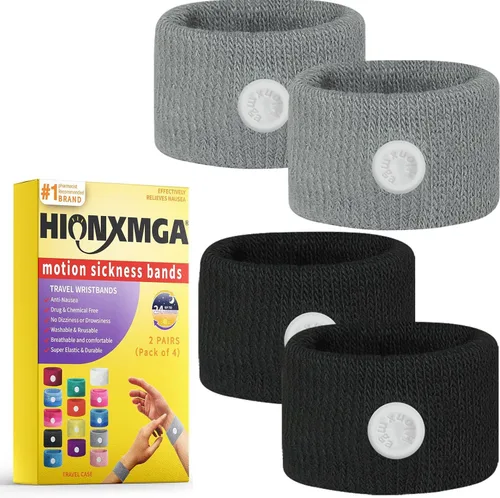 Vista 8 de HIONXMGA 10 pares de bandas para el mareo por movimiento – Brazaletes naturales de acupresión anti-náuseas para el alivio del mareo matutino y por