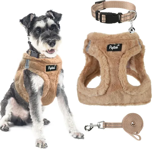 Vista 22 de PUPTECK - Arnés, collar y correa ajustables, sin tirones, para perros pequeños y medianos, cachorros y gatos, pechera reflectante acolchada de malla
