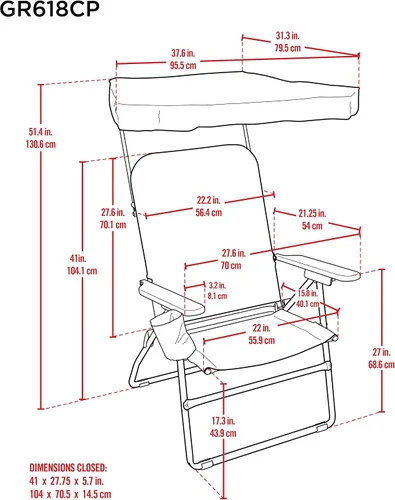 Vista 3 de Camp & GO MaxShade - Silla plegable de gran tamaño para exteriores, color naranja y azul marino