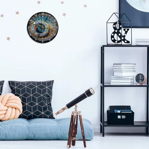 Vista 5 de LORVIES Reloj astronómico de Praga, silencioso, sin tictac, acrílico, decorativo, de 10 pulgadas, reloj redondo para oficina en casa y escuela