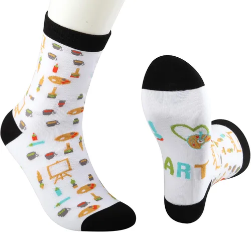 Vista 3 de MBMSO Calcetines de artista de pintura, 2 pares de calcetines con texto en inglés "I Love Art", regalo para amantes del arte, profesores