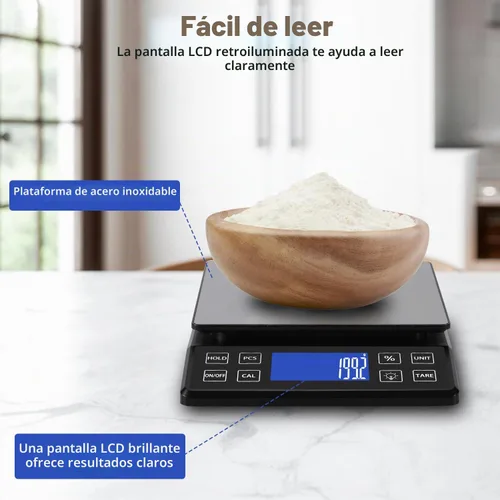 Vista 8 de SEMIER Báscula digital de cocina con alta precisión de 0.1 g/0.001 oz, báscula de panadería de alimentos de 5 kg/11 lb con % de función