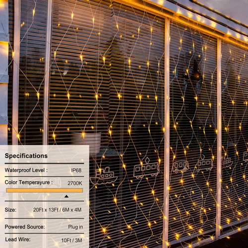 Vista 6 de echosari Luces de red para exteriores de 20 x 13 pies, enchufables con control remoto, 720 luces LED de red de Navidad IP68, totalmente impermeables