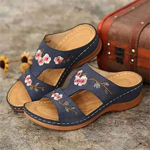Vista 110 de Ladmiple Sandalias ortopédicas florales de moda 2023 con soporte de arco, zapatillas romanas casuales con puntera abierta