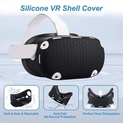Vista 5 de Accessories for Meta Oculus Quest 2 Anti-Throw Hand Strap Extended Controller Grips Cover Face Headset Protective Lens Shell VR Silicone Cover Set
