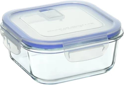 Vista 3 de Uniware B4000-1 Recipiente de alimentos de vidrio prémium resistente al calor con tapa de cierre a presión (cuadrado) (18 onzas), transparente