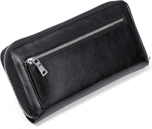 Vista 3 de JEEBURYEE Carteras para mujer RFID bloqueo de cuero cremallera alrededor de la muñeca embrague bolsa de viaje
