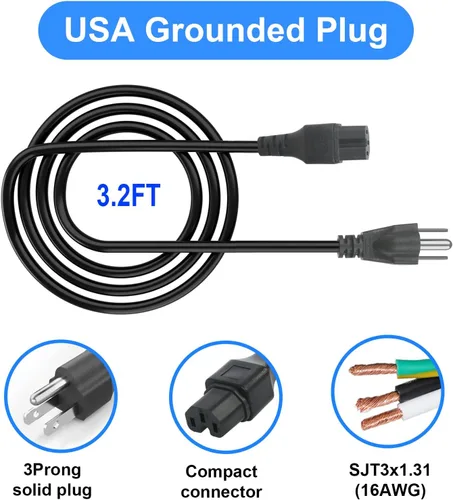 Vista 4 de Pieza de repuesto de cable de alimentación de 3 clavijas adecuada para cable percolador Farberware, cable eléctrico para olla a presión eléctrica