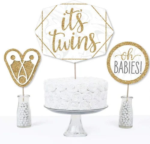 Vista 3 de It's Twins - Centros de mesa para baby shower de gemelos dorados, 15 piezas