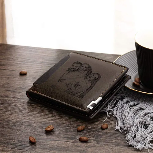 Vista 4 de Carteras personalizadas para hombres, cartera de fotos para novio y papá, cartera personalizada para padre, cartera con imagen grabada para hombres