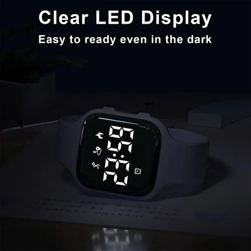 Vista 7 de Reloj con podómetro para niños sin aplicación/Bluetooth, reloj de pulsera deportivo LED con temporizador, calorías, distancia/contador de pasos, 2