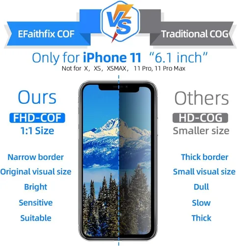 Vista 2 de EFAITHFIX para iPhone 11 Reemplazo de pantalla COF de 6.1 pulgadas, marco de pantalla LCD, ensamblaje de pantalla táctil 3D, digitalizador