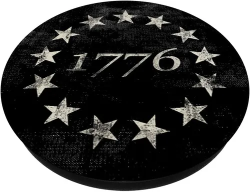 Vista 2 de Bandera de 13 estrellas Betsy Ross, bandera estadounidense envejecida 1776 PopSockets intercambiable PopGrip