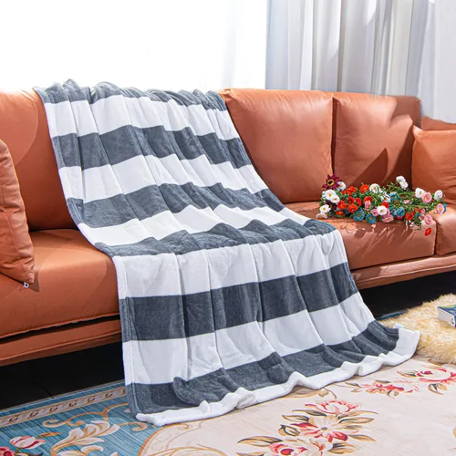 Vista 6 de NTBAY Mantas de Franela para Sofá, Súper Suaves con Manta de Cama Estampada de Rayas Grises y Blancas, 51x68 Pulgadas