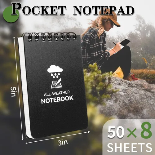 Vista 3 de COIDEA Cuaderno impermeable, paquete de 8 bloc de notas de bolsillo en espiral superior, bloc de notas de 3 x 5 pulgadas, resistente a