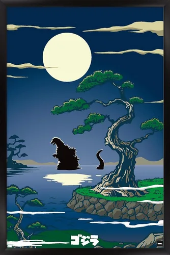 Vista 8 de Trends International Godzilla - Póster de pared de lago, 22.4 pulgadas de largo x 14.7 pulgadas, versión enmarcada en madera de granero