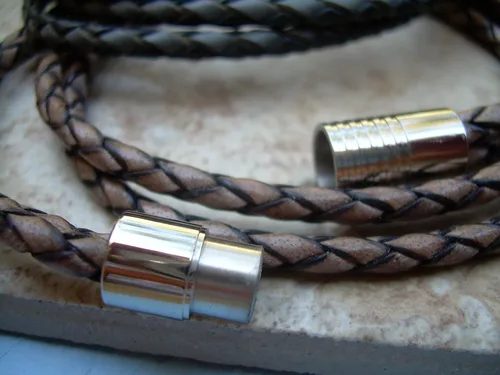 Vista 4 de Pulsera de cuero con cierre magnético, acero inoxidable, joyería para hombre, pulsera para hombre, pulsera envolvente, regalo para hombre, para él