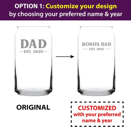 Vista 2 de Dad Est 20XX - Vaso de cerveza para padres primerizos, regalo personalizado de 16 onzas