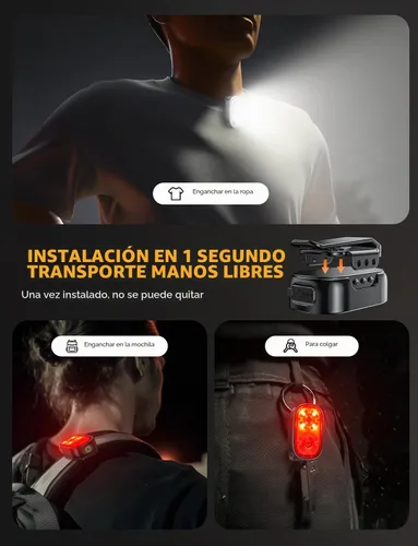 Vista 4 de Mini linterna con clip ultra brillante de 500 lúmenes, recargable, 10 modos de manos libres, linterna EDC de bolsillo impermeable, pequeña linterna