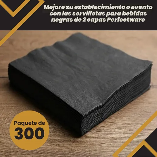 Vista 2 de Perfectware - Servilletas negras para bebidas de 2 capas - Paquete de 300 servilletas de cóctel, 10 x 10 pulgadas